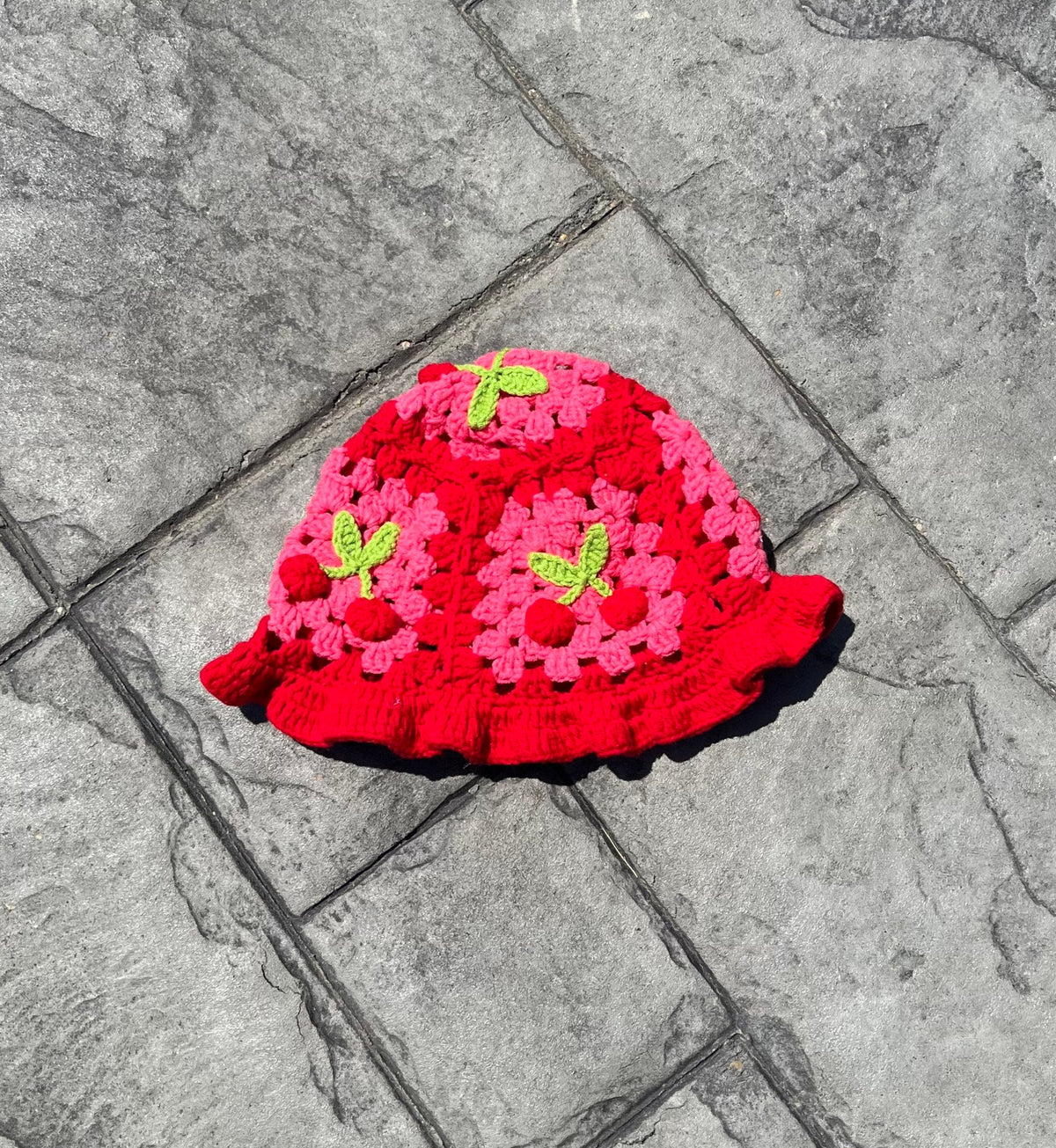 Pink and Red "Cherry" Crochet Hat